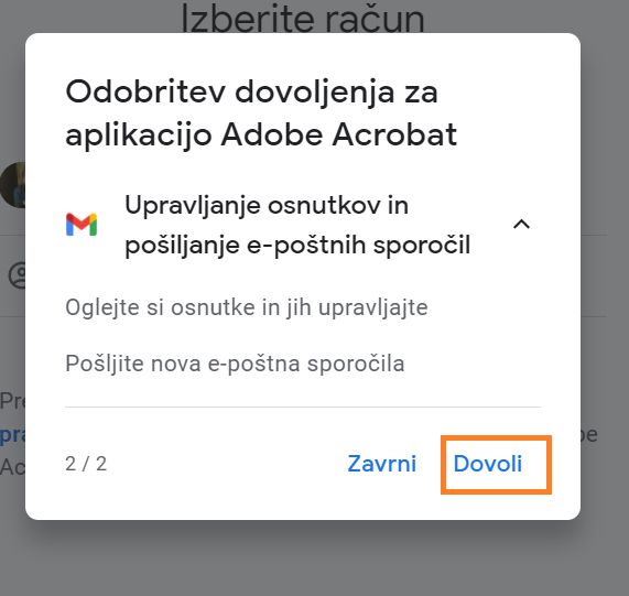 Dovoljenje za ustvarjanje osnutka e-poštnega sporočila