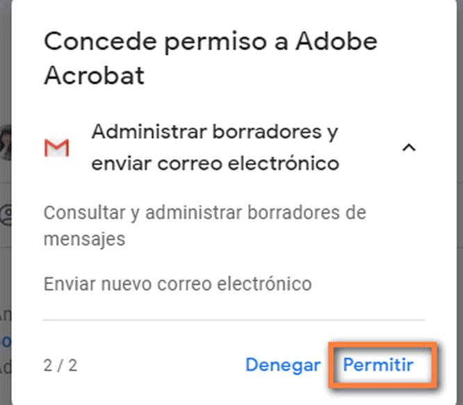 Permiso para crear un borrador de correo electrónico