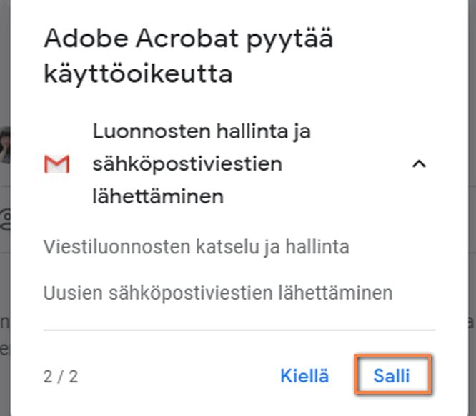 Lupa luoda sähköpostiviestin luonnos