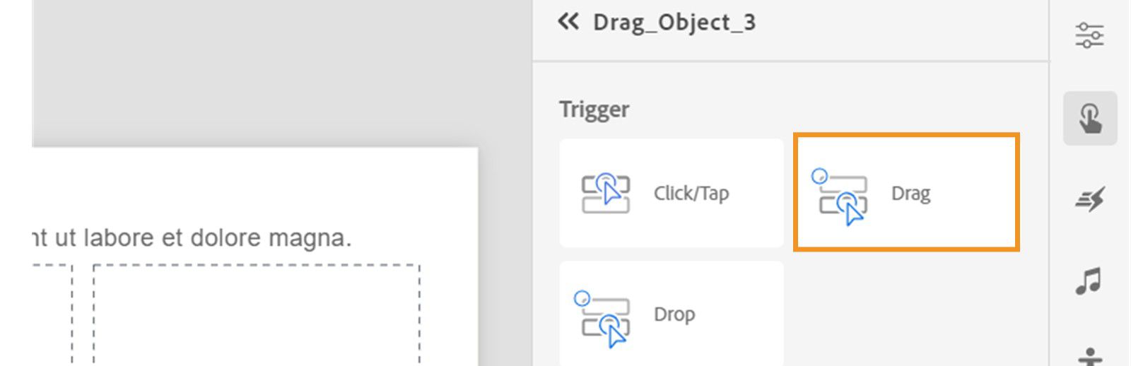 Select a trigger for a drag object