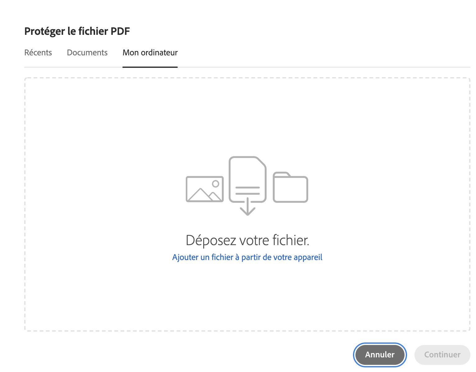 Sélectionner un fichier à partir de votre ordinateur