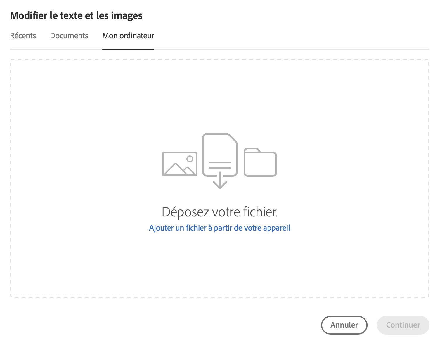 Sélectionner un fichier à partir de votre ordinateur