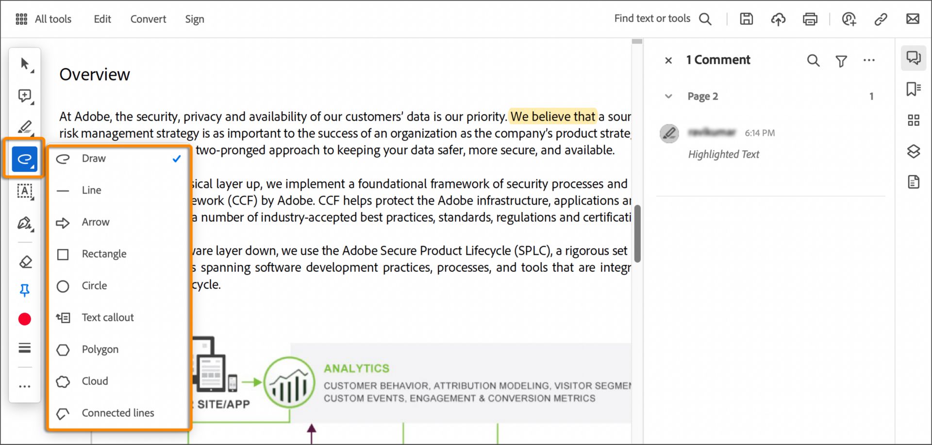 תפריט Drawing Tools ב- Acrobat