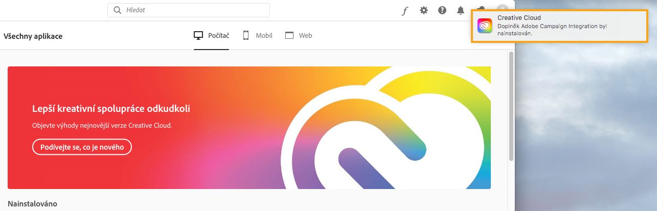 Doplněk Adobe Campaign byl nainstalován