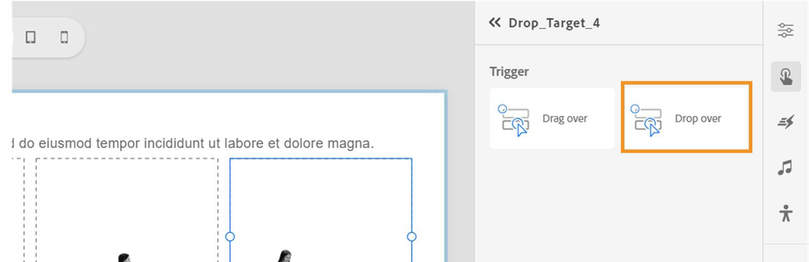 Select a trigger for a drop target
