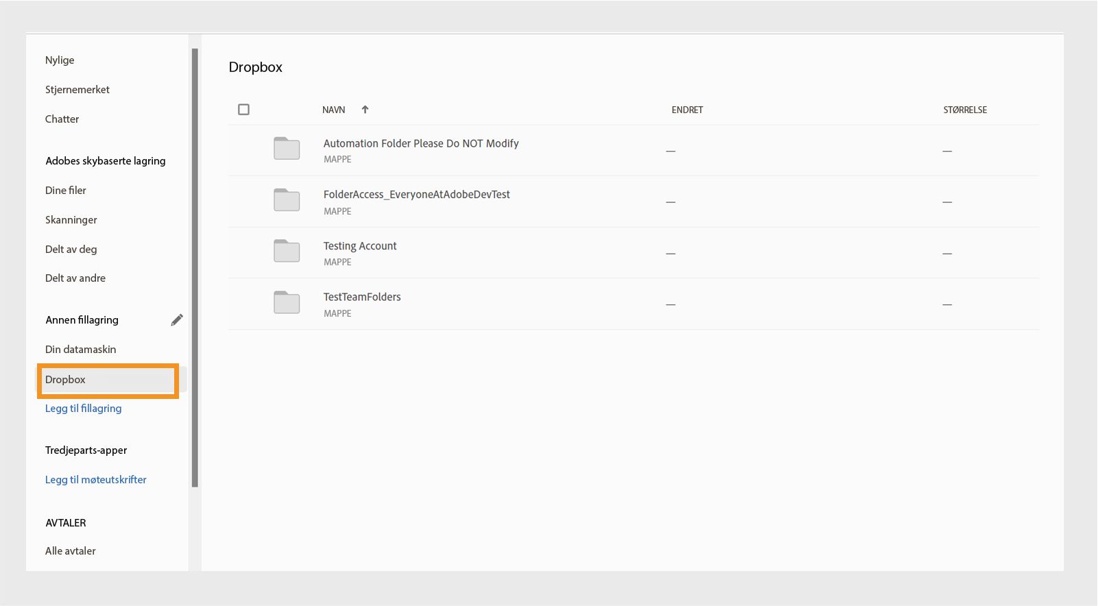 Få tilgang til Dropbox-root og delte mapper fra Acrobat Hjem.