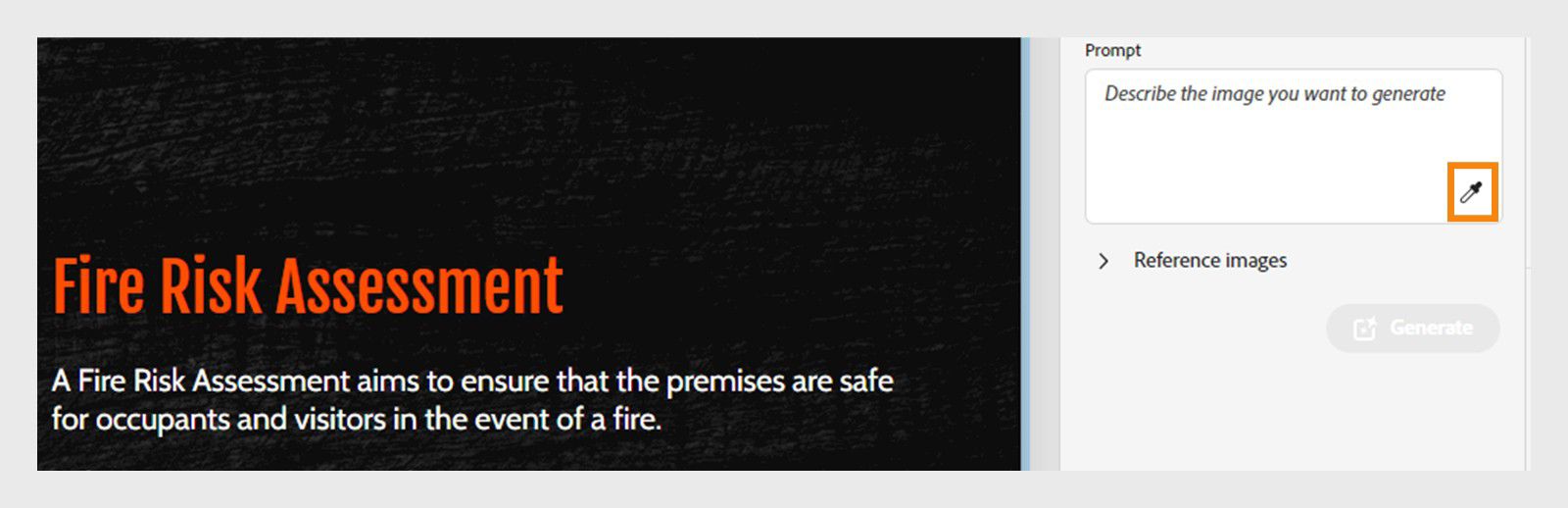 Dropper icon highlighted in the Generate image prompt field interface