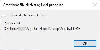 Creazione dump del processo