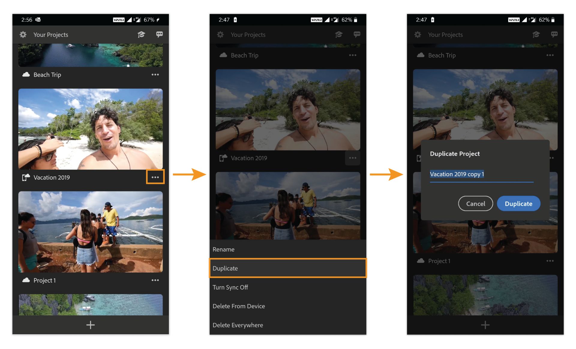 Duplication de projets (appareils mobiles)