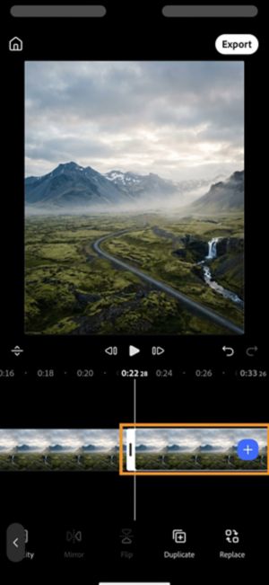 Timeline showing the duplicated clip added and selected immediately after the original.