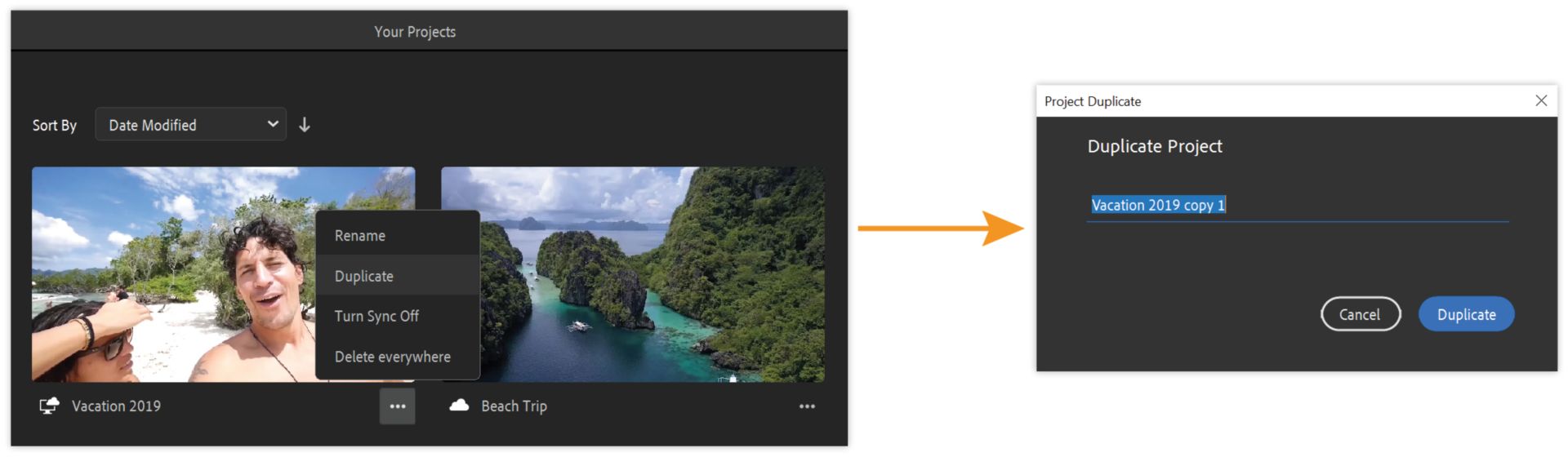 Projecten dupliceren (desktop)
