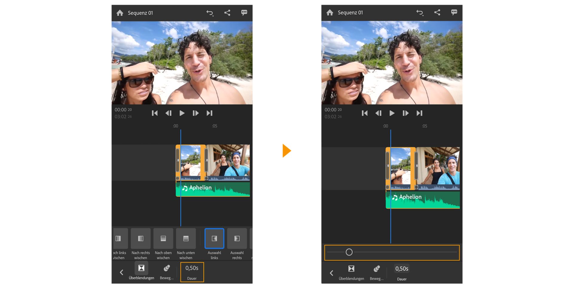 Dauer der Überblendung ändern