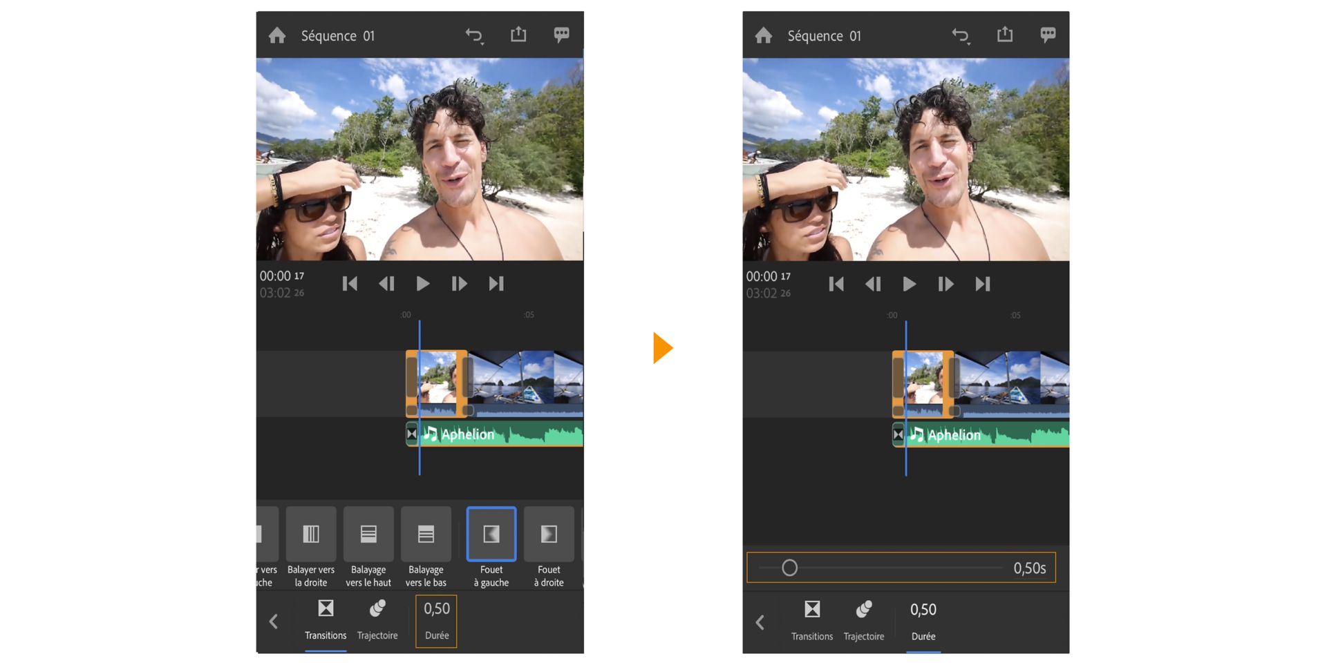 Modification de la durée de la transition