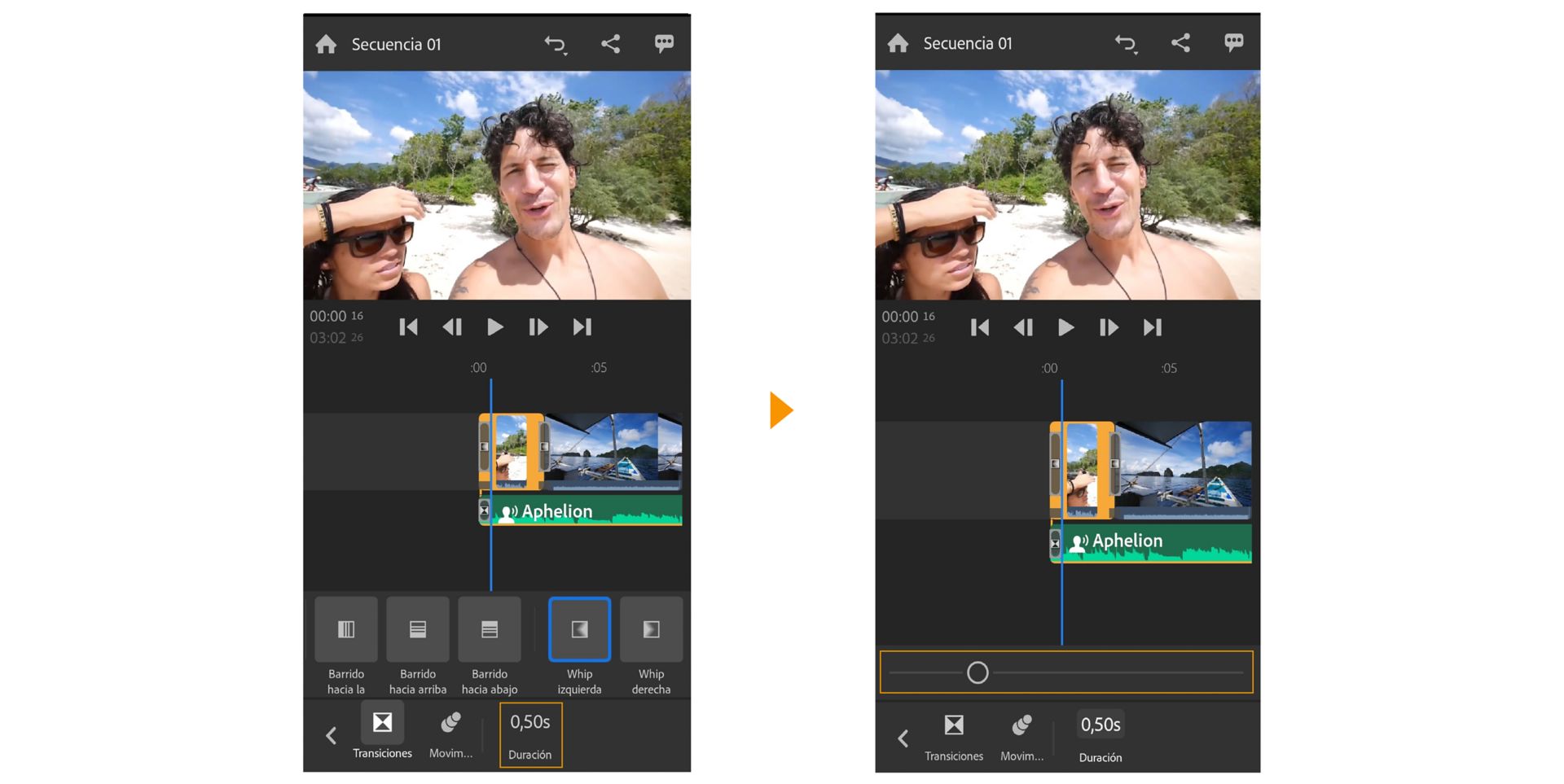 Cambio de la duración de la transición 
