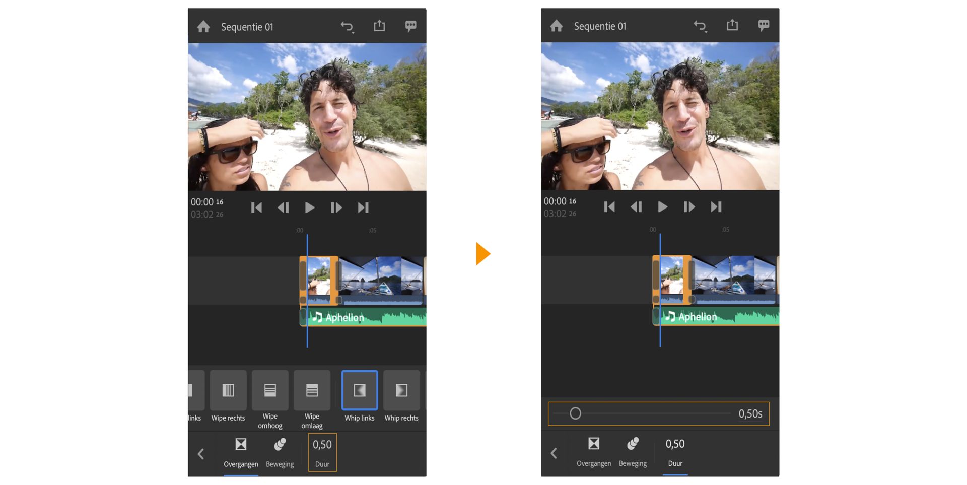 De duur van de overgang wijzigen