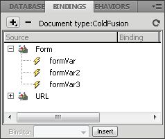 展开了表单的“绑定”面板