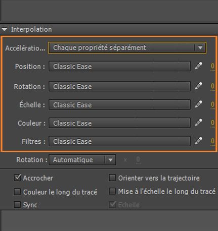 paramètres prédéfinis au niveau des propriétés