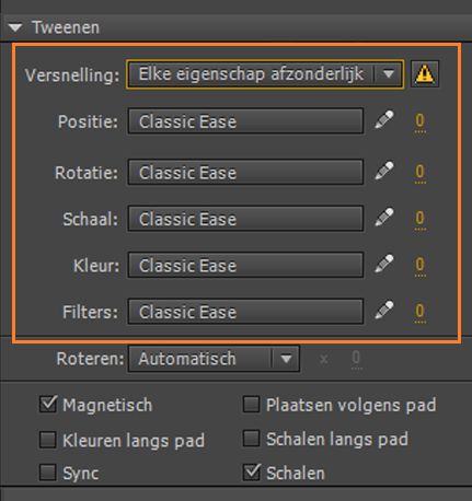 voorinstellingen op eigenschapniveau