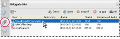 Panel för bifogade filer i Acrobat