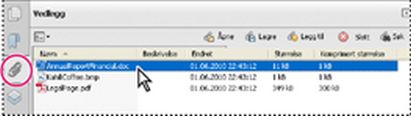 Vedlegg-panel i Acrobat