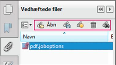 Panelet Vedhæftede filer i Acrobat