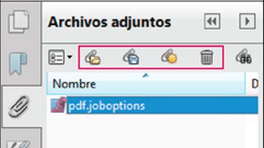 Panel Archivos adjuntos en Acrobat