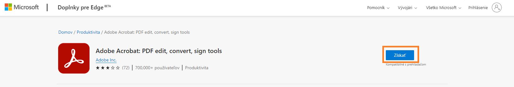 Rozšírenie Acrobat pre prehliadač Edge