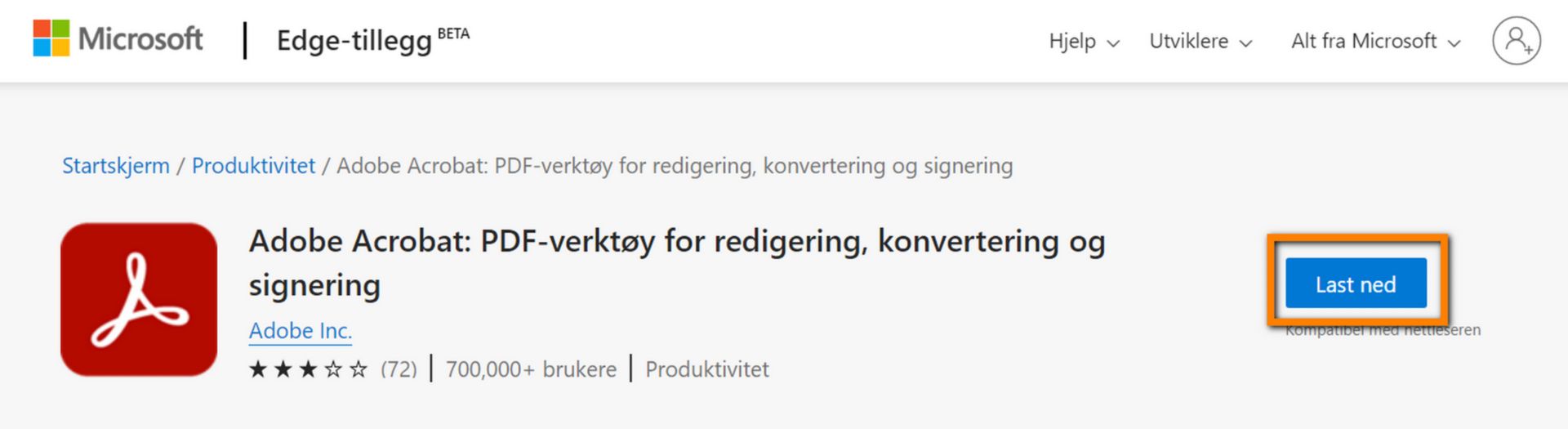 Acrobat-utvidelse for Edge