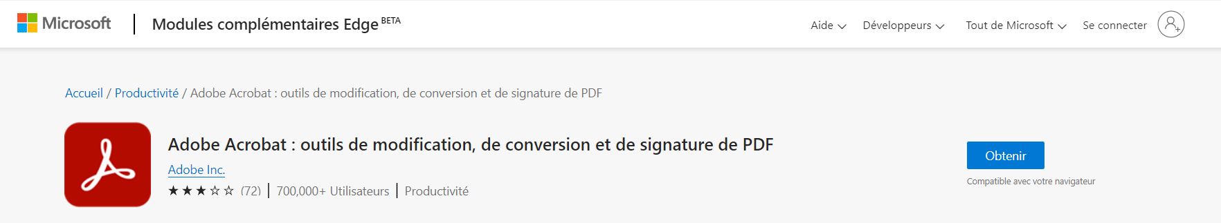 Extension Acrobat pour Edge