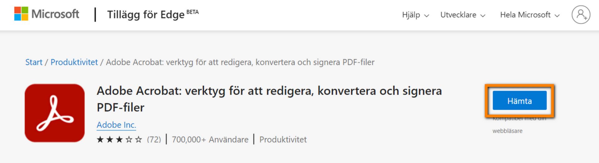 Acrobat-tillägg för Edge