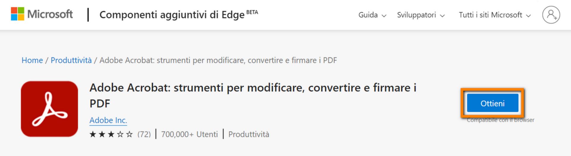 Estensione Acrobat per Edge