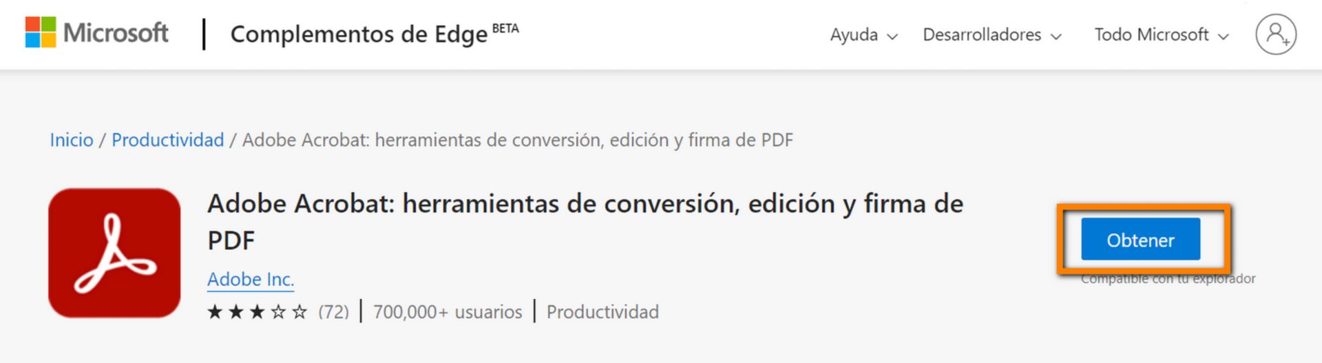 Extensión de Acrobat para Edge