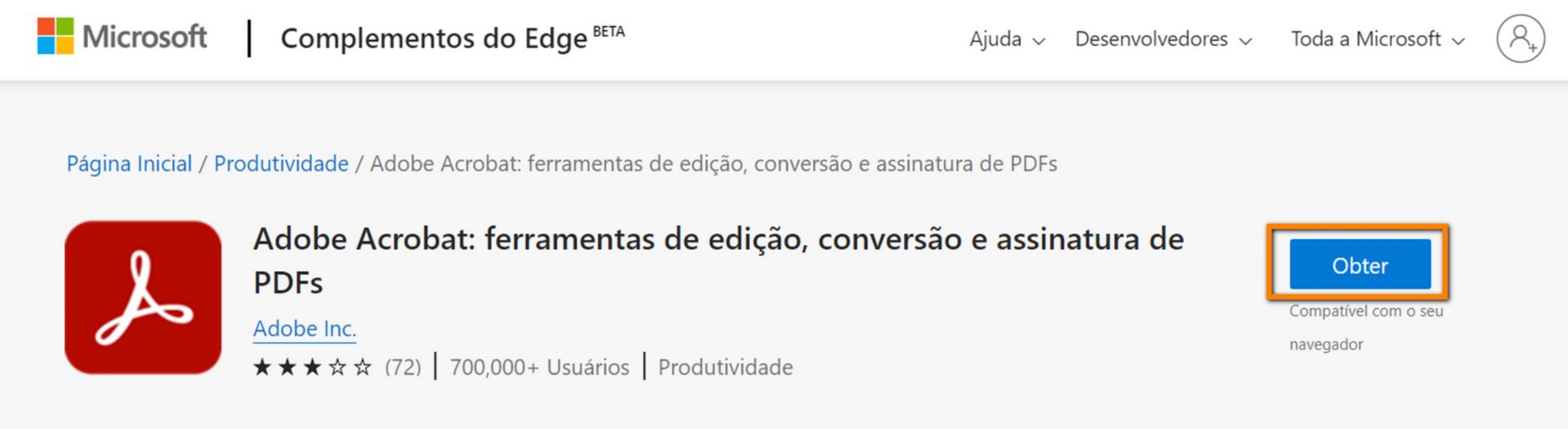 Extensão Acrobat para o Edge