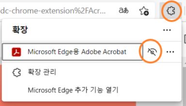 Edge 도구 모음에서 확장 프로그램 표시