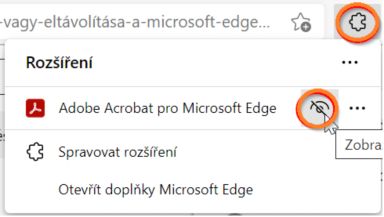 Zobrazení rozšíření na panelu nástrojů prohlížeče Edge