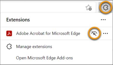 Mostrar la extensión en la barra de herramientas de Edge