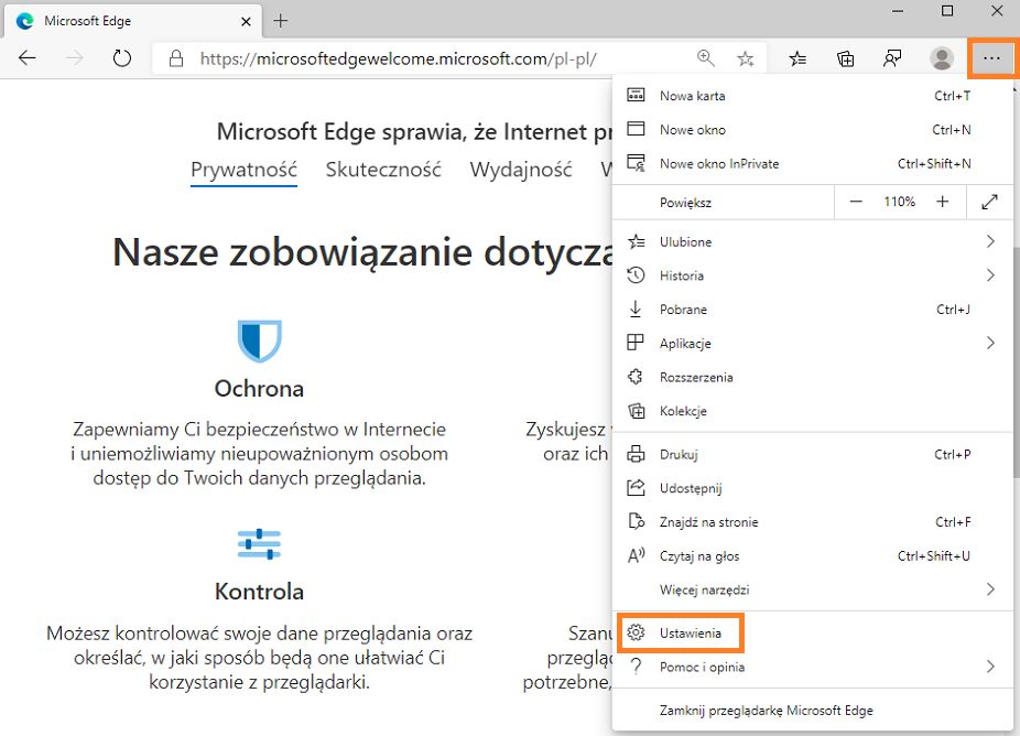 Ustawienia przeglądarki Edge