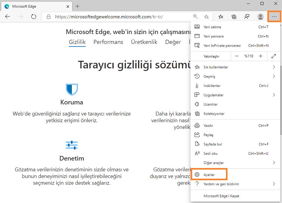 Edge ayarları