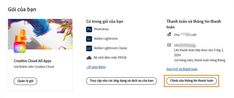 Chỉnh sửa thông tin thanh toán