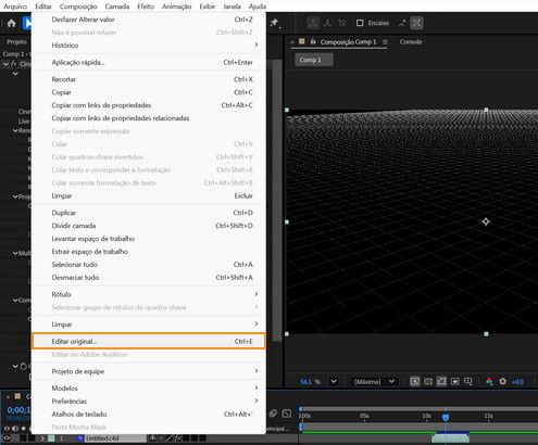 Caminho para abrir o Editor selecionado