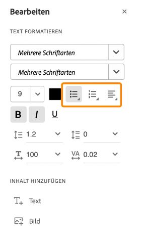 Listen in einer PDF-Datei hinzufügen oder bearbeiten