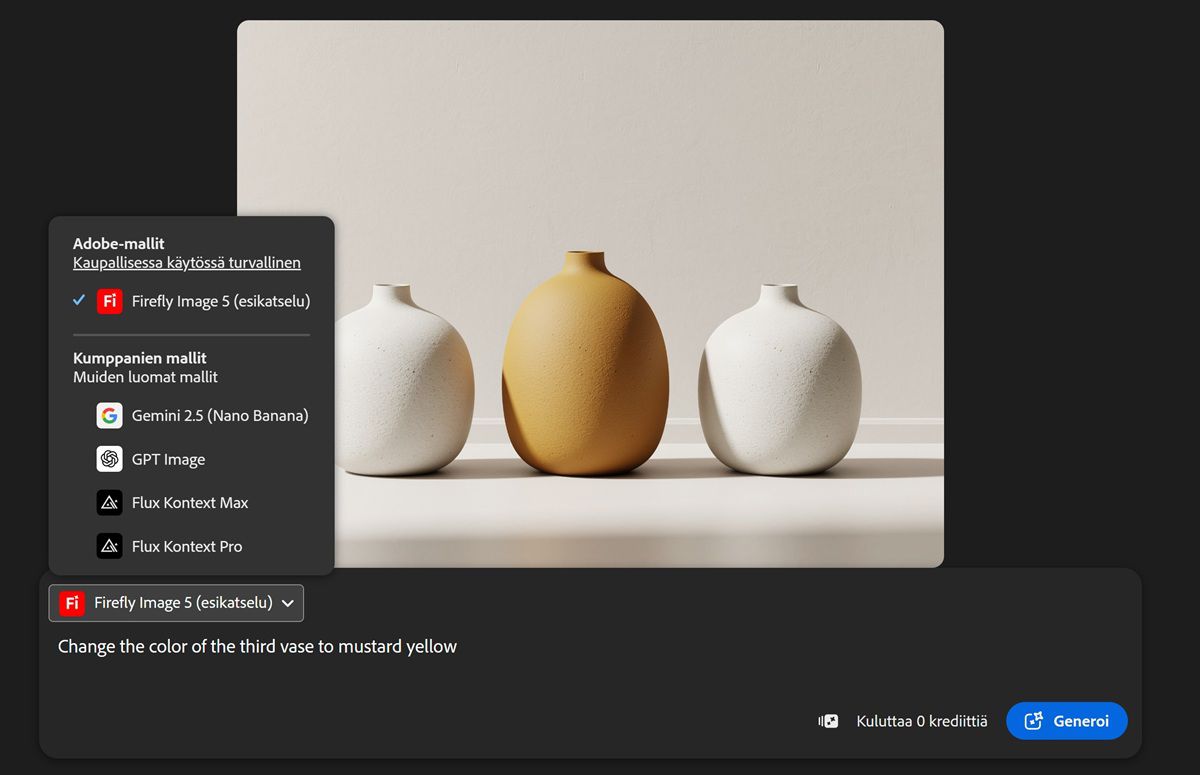 Avatussa Mallit-valikossa on lueteltu käytettävissä olevat kuvamallit. Voit valita malliksi Fireflyn tai jonkin kumppaneiden malleista.