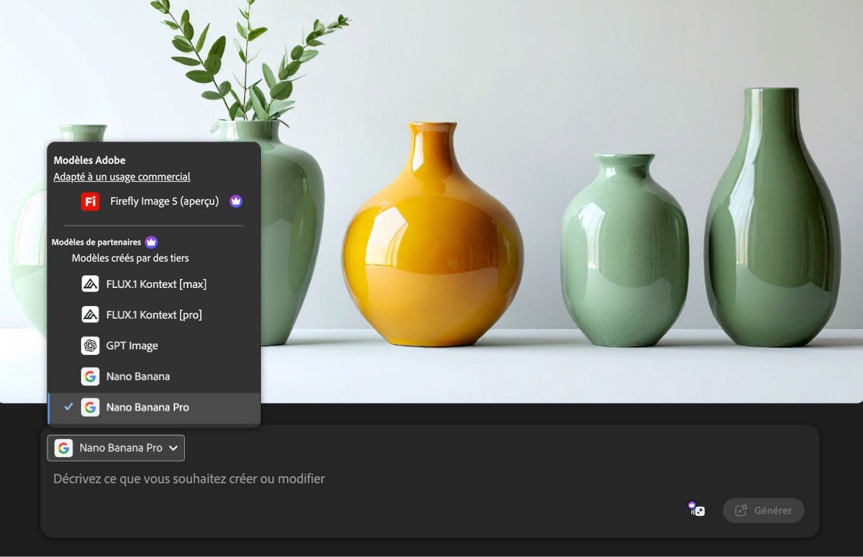 Le menu déroulant étendu des modèles répertorie des modèles d’images à choisir parmi ceux des partenaires et de Firefly.
