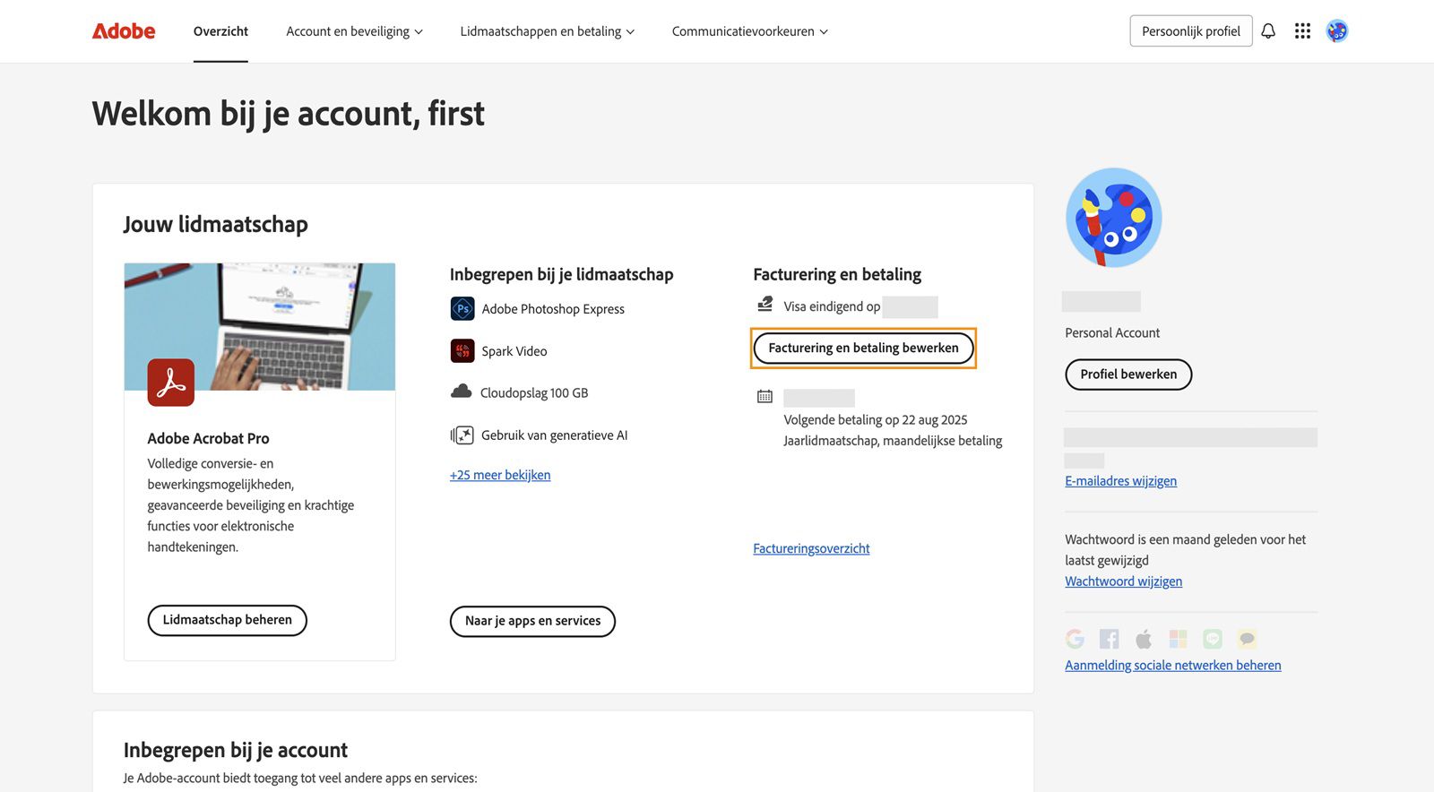 Facturerings- en betalingsgegevens bewerken
