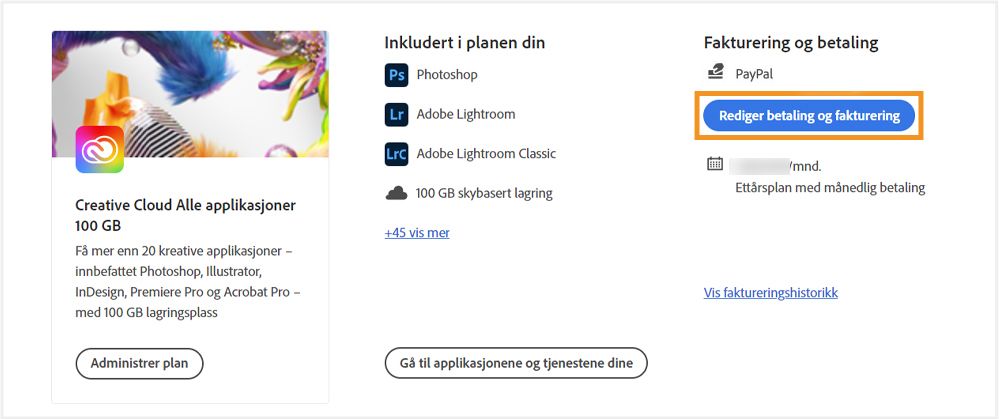 Rediger faktura og betalingsdetaljer