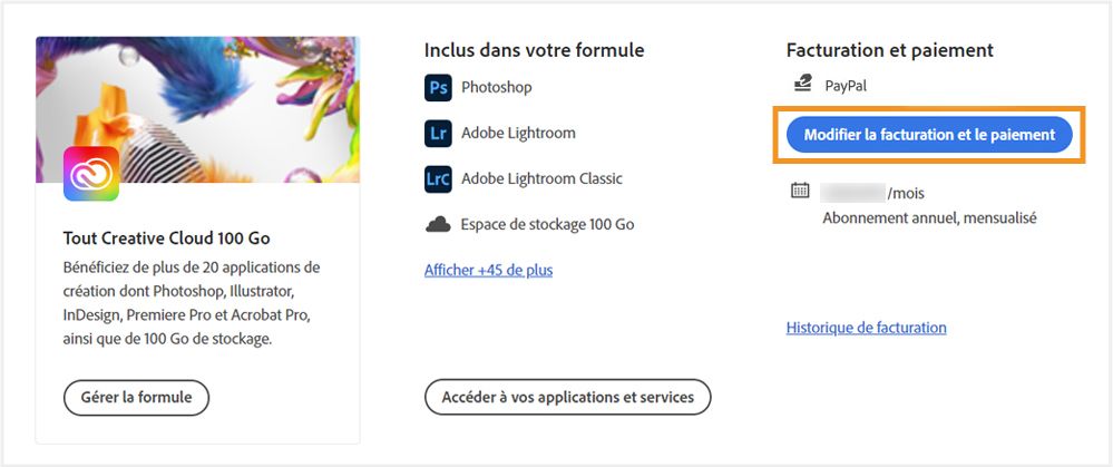 Modifiez les détails de facturation et de paiement