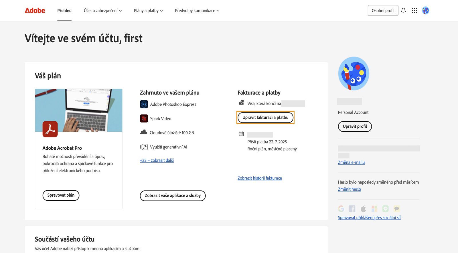 Upravit fakturační a platební údaje