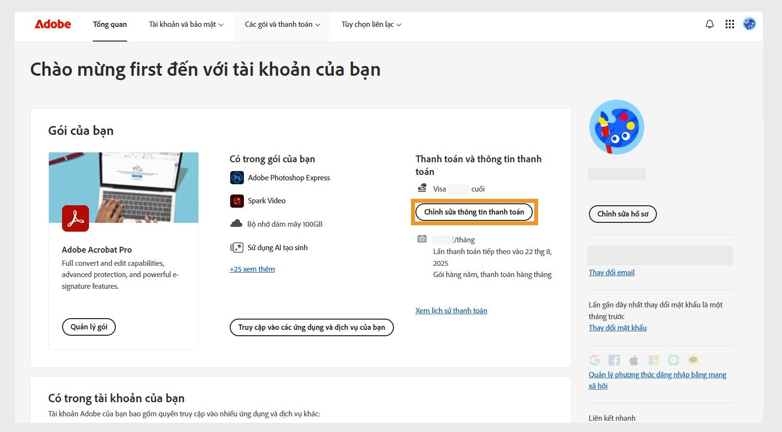 Chỉnh sửa thông tin thanh toán