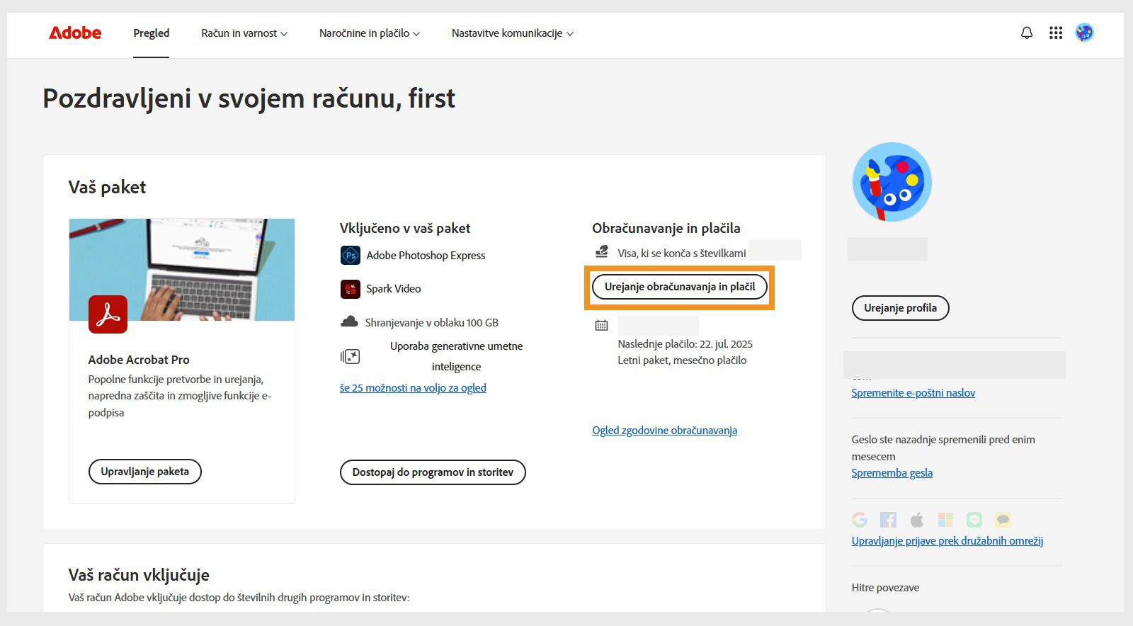 Urejanje podrobnosti obračunavanja in plačil
