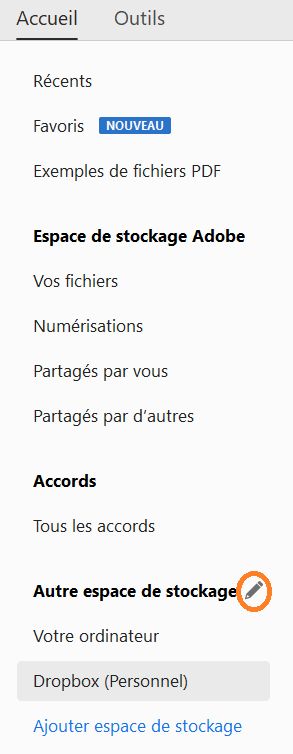 Bouton Modifier pour les comptes en ligne